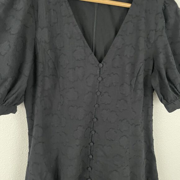 Madewell Womens 4 Black Floral Jacquard Puff Sleeve Button Front Midi Dress - Picture 2 of 5